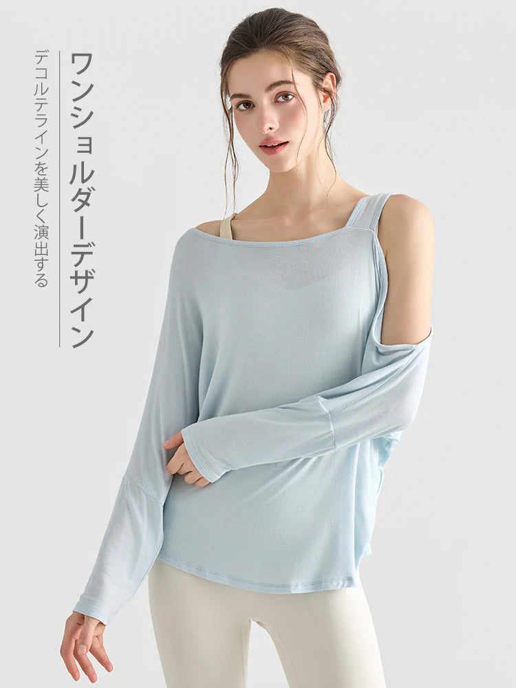 アシメオフショルダー 長袖シャツ