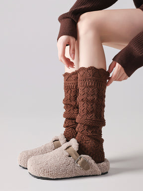 秋冬 ニット 透かし編みソックス