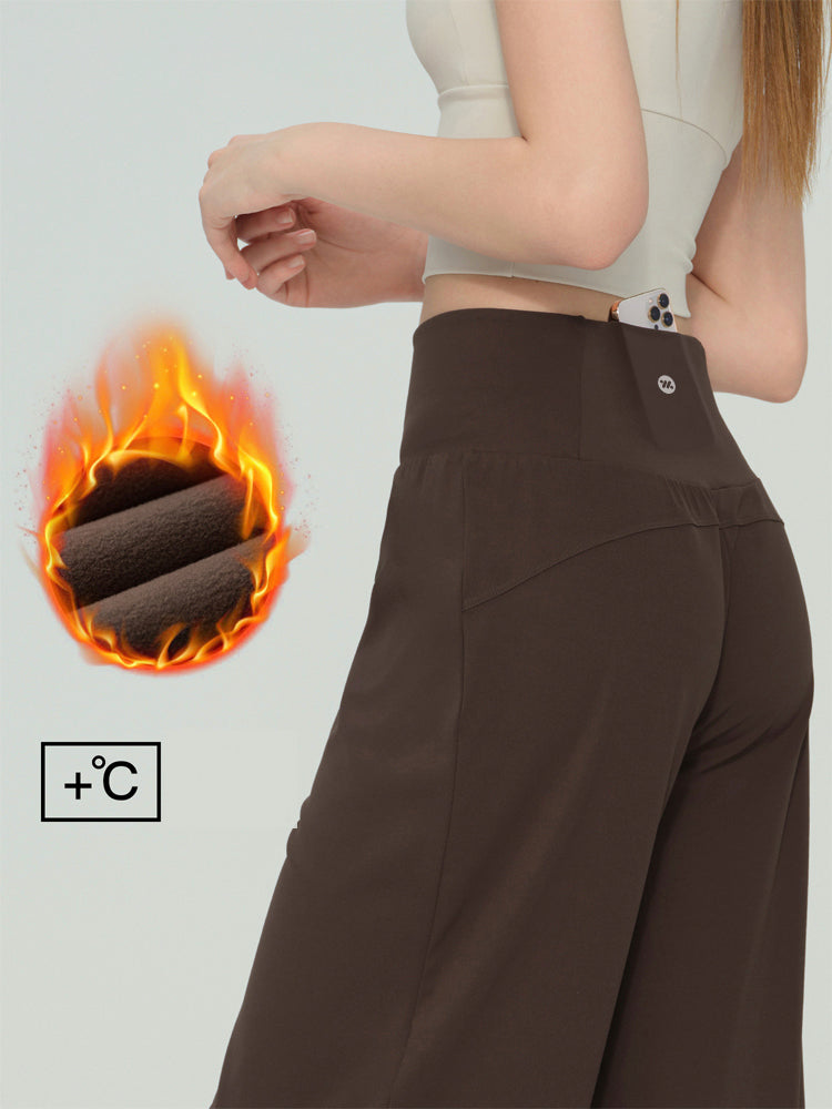 秋冬 裏起毛 ハイウエスト ワイドパンツ ポケット付き