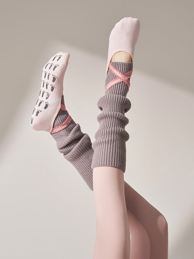 厚手 ハイソックス 滑り止める付き ピラティス靴下 レッグウォーマー付きソックス