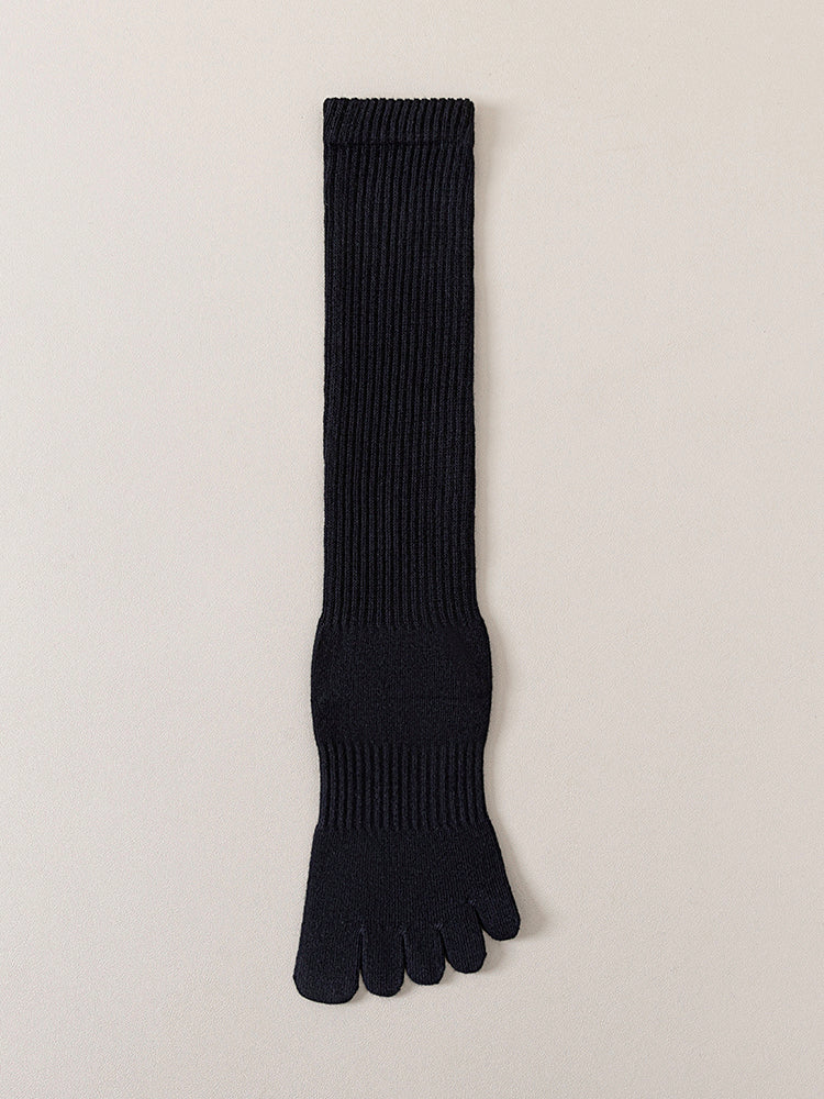 ベーシック 無地 リブ ミドル丈 5本指ソックス