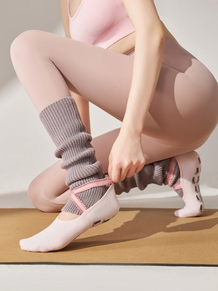 厚手 ハイソックス 滑り止める付き ピラティス靴下 レッグウォーマー付きソックス