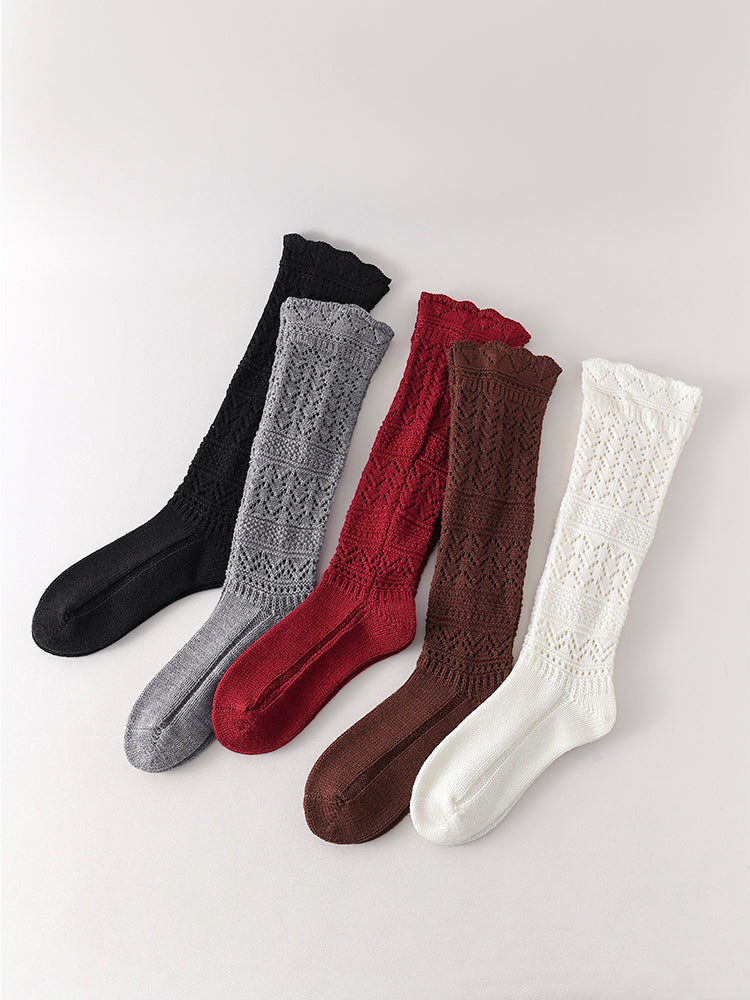 秋冬 ニット 透かし編みソックス
