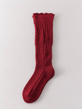 秋冬 ニット 透かし編みソックス