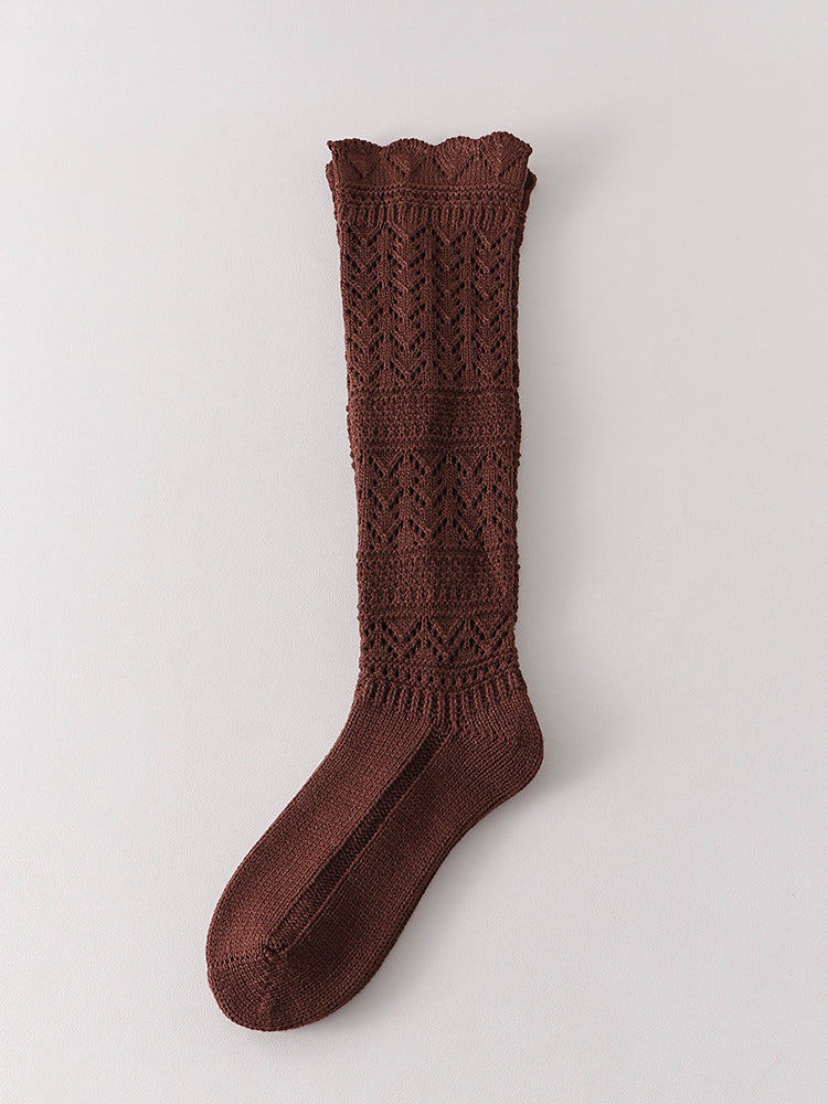 秋冬 ニット 透かし編みソックス