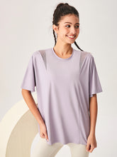 ゆったり ロング丈 半袖Tシャツ メッシュ切り替え