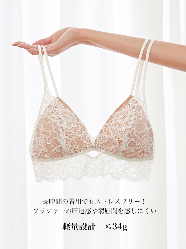 【ノンワイヤー】軽い着け心地！ダブルストラップ総レースブラ＆ショーツ
