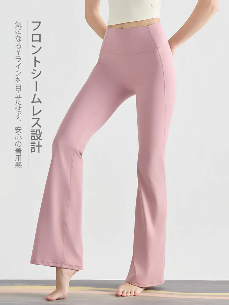 美脚見え ハイウエスト フレアレギンス ポケット付き