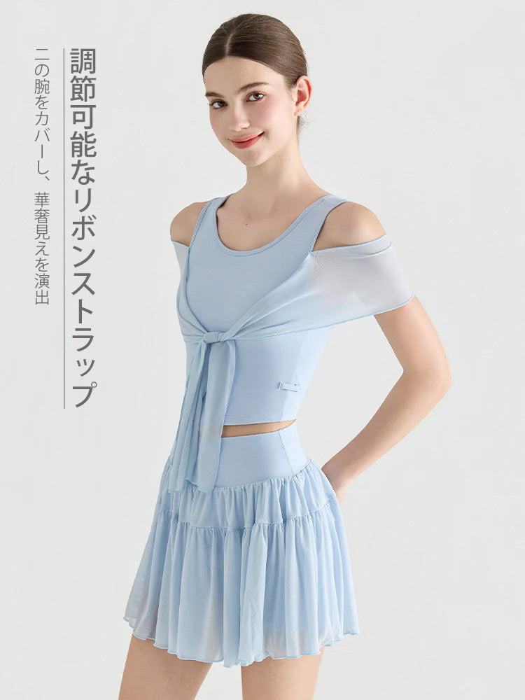 レイヤード風 シアー カップ付き タンクトップ