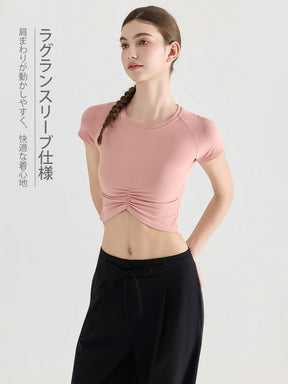 7A抗菌 フロントギャザー クロップドTシャツ
