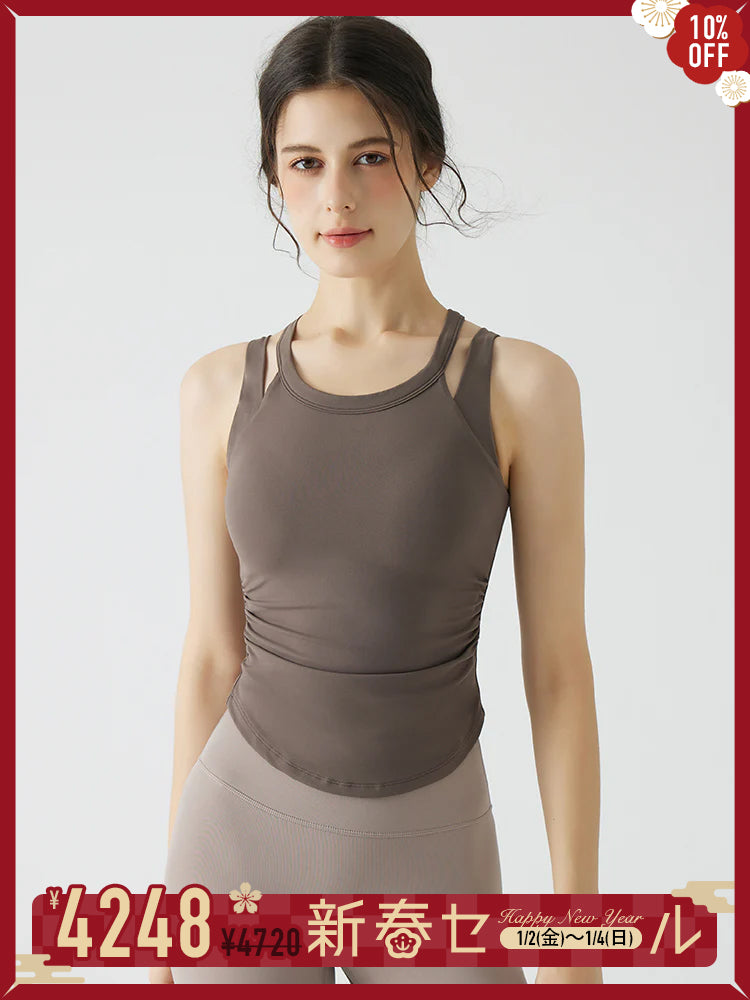 バックスタイル フェイクレイヤード スポーツブラ　