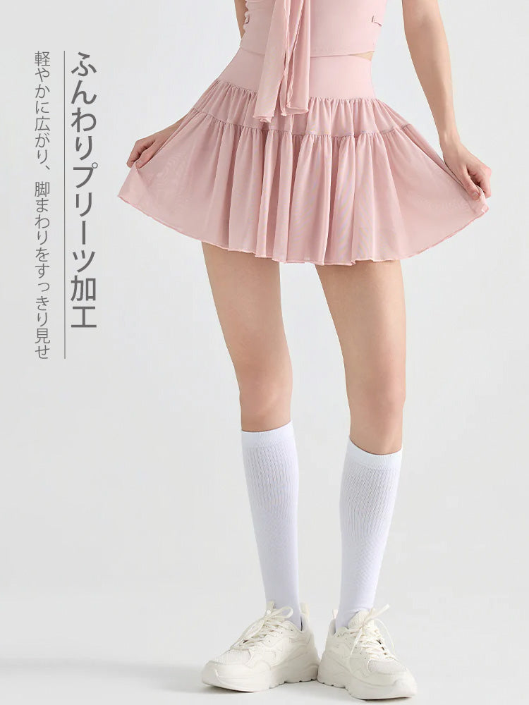 ハイウエスト プリーツ テニススカート インナー付き ポケット付き