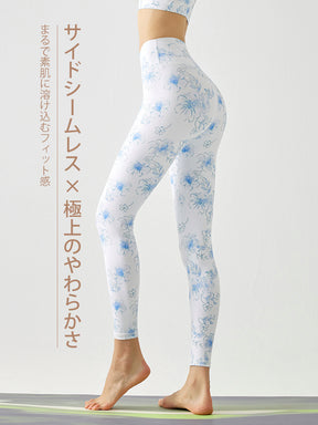 【予約出品　9月末入荷予定】花柄 ハイウェスト シームレス レギンス