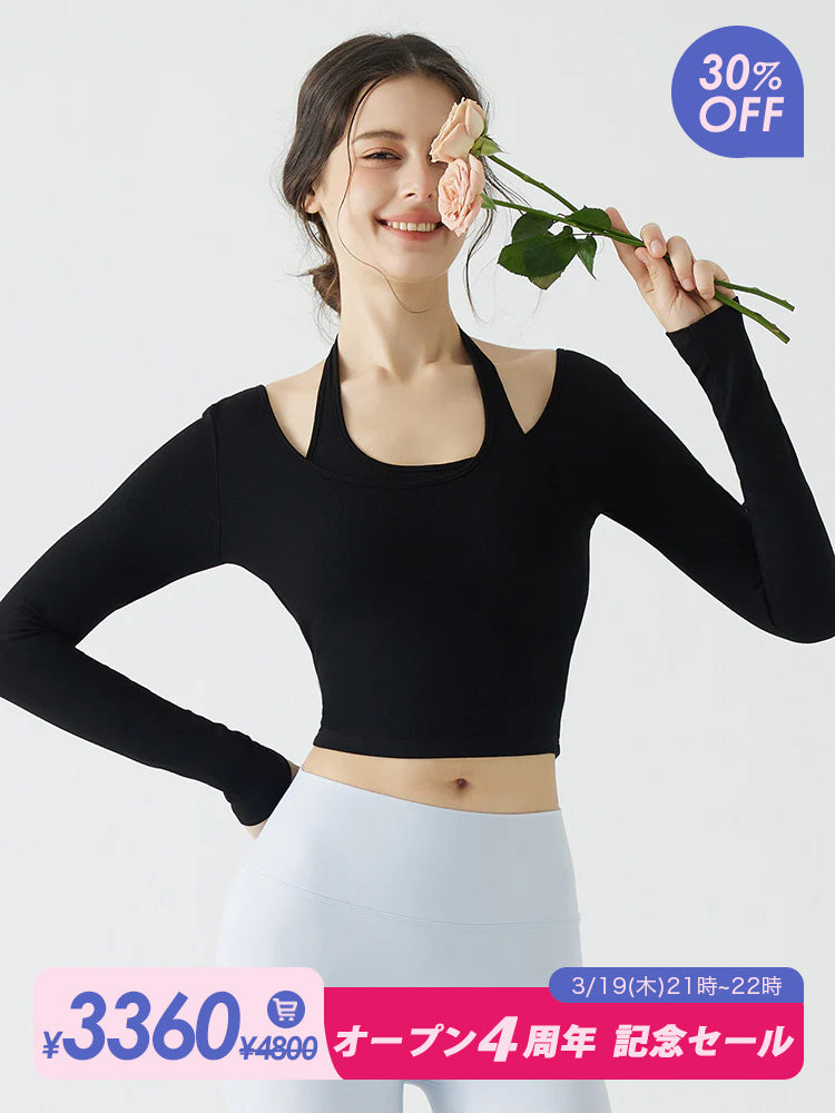 ホルターネック バックスタイル レイヤード風長袖