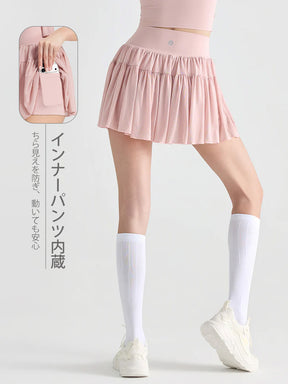 ハイウエスト プリーツ テニススカート インナー付き ポケット付き