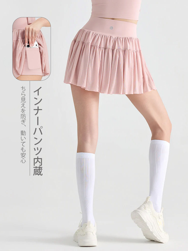 ハイウエスト プリーツ テニススカート インナー付き ポケット付き