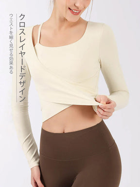 裾交差 アシンメトリー ロングスリーブ パッド付き