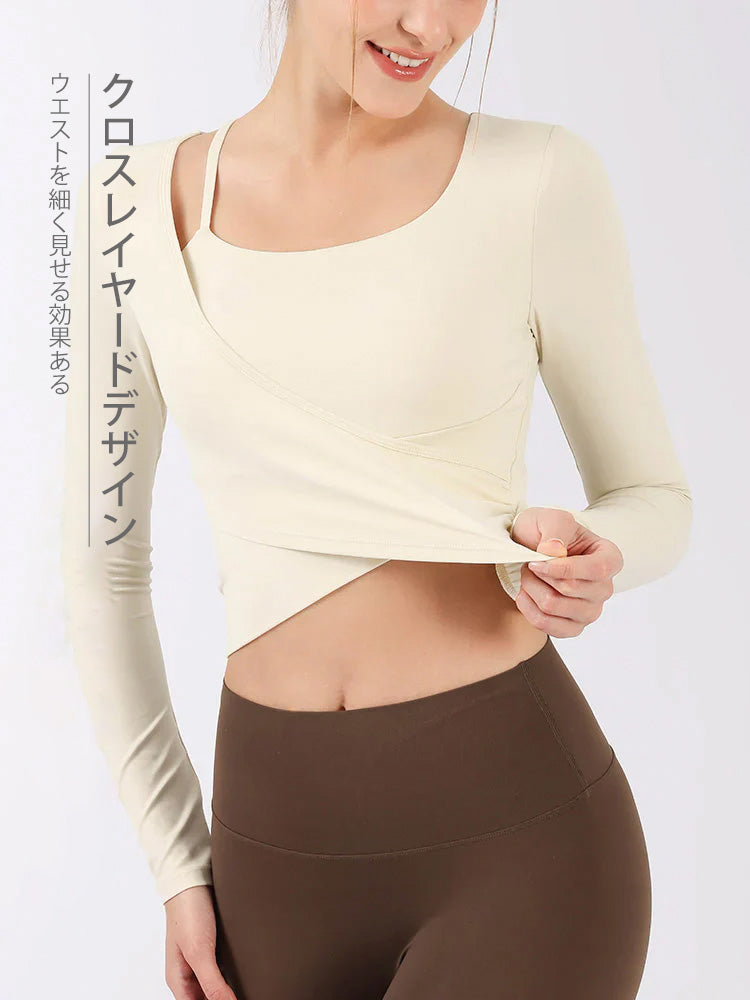 裾交差 アシンメトリー ロングスリーブ パッド付き