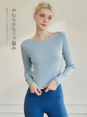 背中開き リブ 長袖