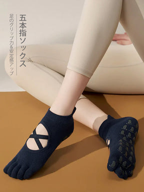 滑り止め付き 5本指ヨガソックス 甲あき 通気