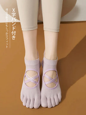 滑り止め付き 5本指ヨガソックス 甲あき 通気