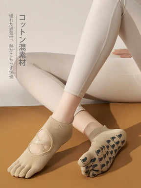 滑り止め付き 5本指ヨガソックス 甲あき 通気