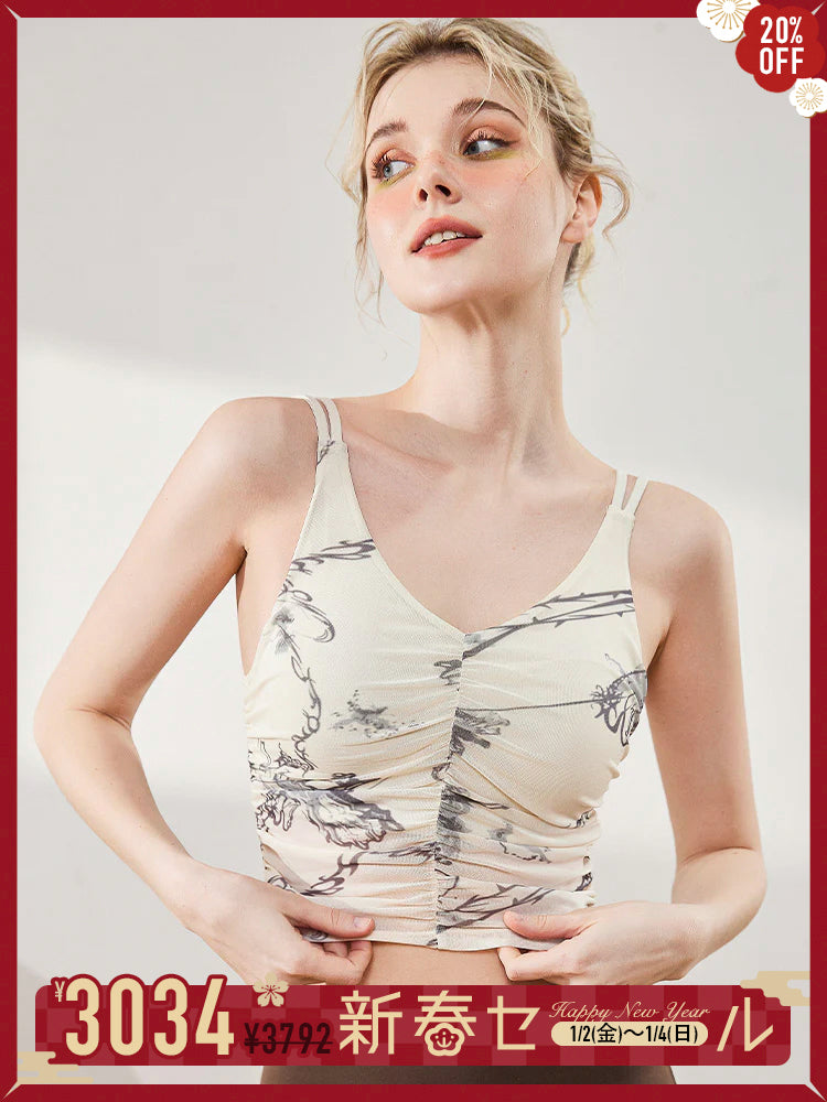 シャーリング入り タイダイ キャミソール パッド付き