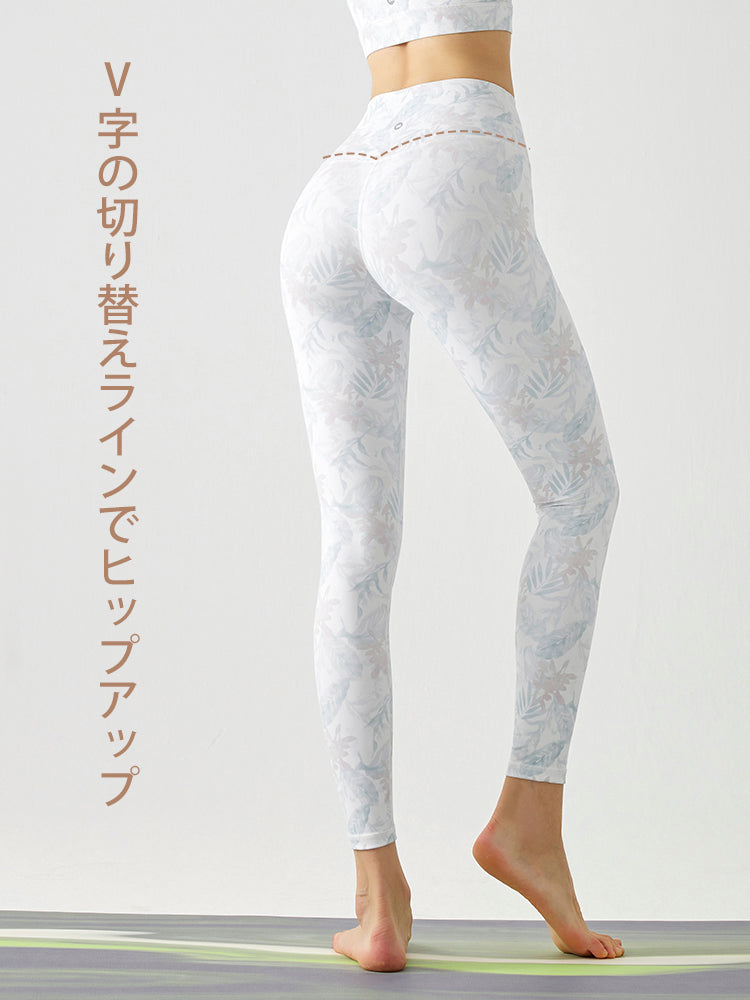 【予約出品　9月末入荷予定】プリント柄 ハイウェスト シームレス レギンス