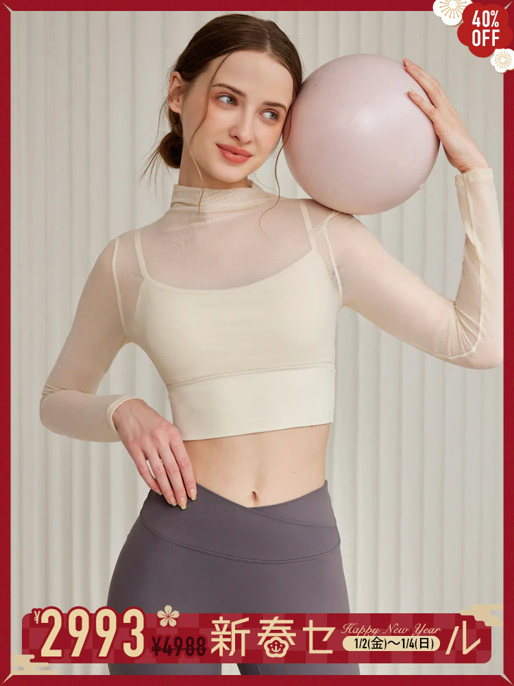 オーガンジー レイヤード パッド付き ロングスリーブ