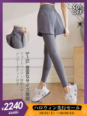 S～5L）ショートパンツ付き ハイウェストレギンス 大きいサイズ