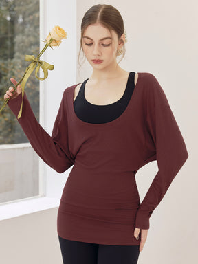 Uネック 長袖 ヨガトップス