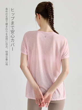 軽量 サイドリボン ヨガTシャツ 体型カバー