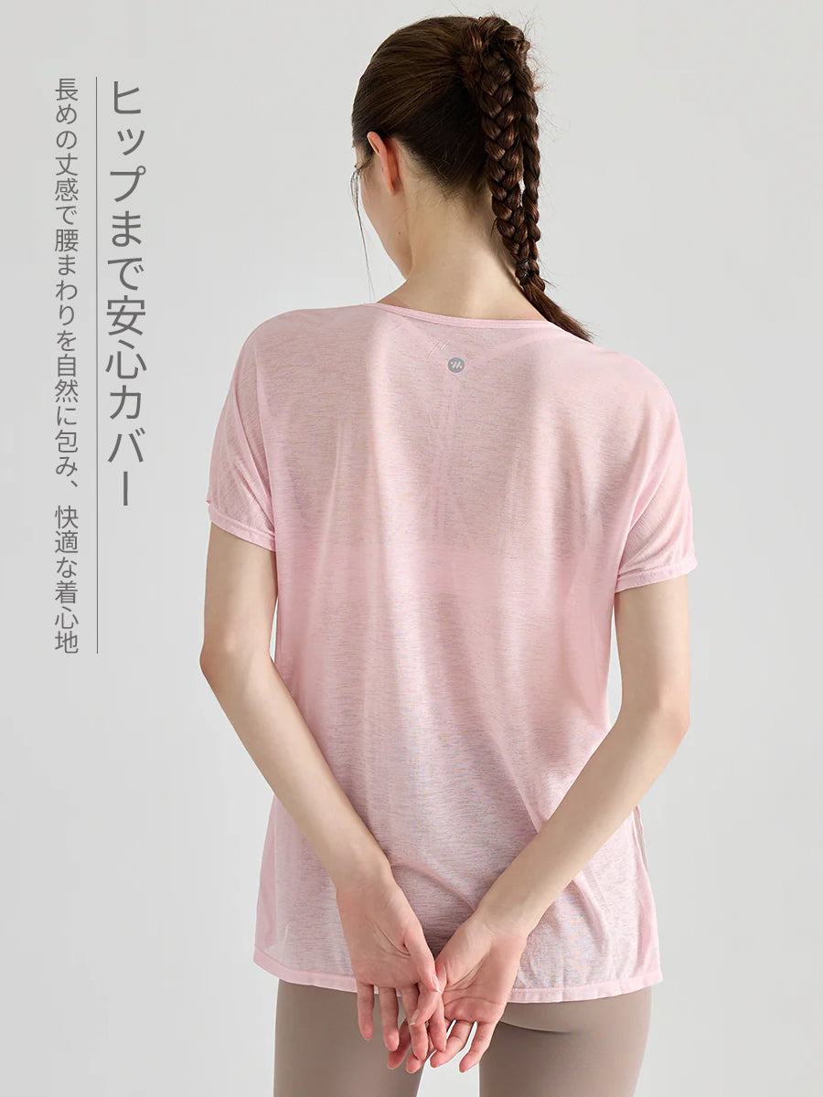 軽量 サイドリボン ヨガTシャツ 体型カバー