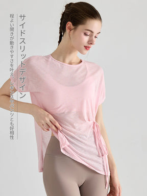 軽量 サイドリボン ヨガTシャツ 体型カバー