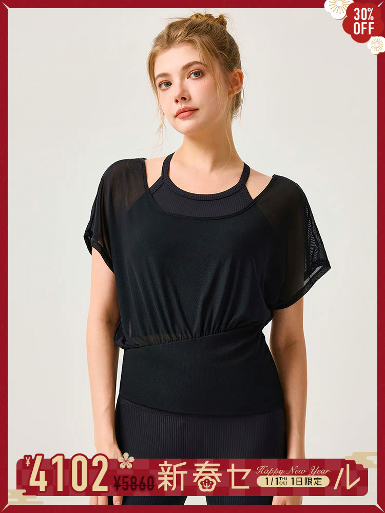 吸湿速乾 スポーツブラ+半袖メッシュTシャツセット