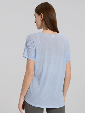 軽量 メッシュ サイドリボン ヨガTシャツ 体型カバー