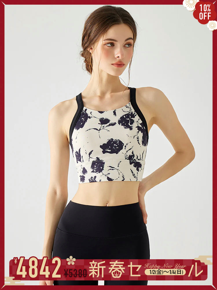 背中見せ 花柄 ブラトップ パッド付き