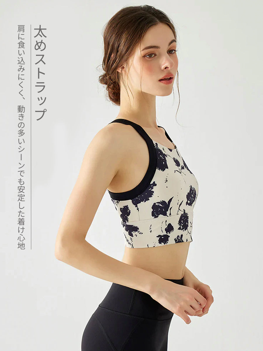 背中見せ 花柄 ブラトップ パッド付き