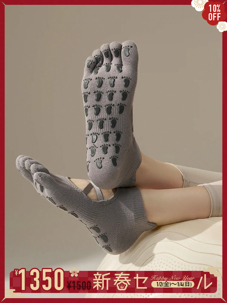 滑り止め付き 5本指ヨガソックス 甲あき 通気