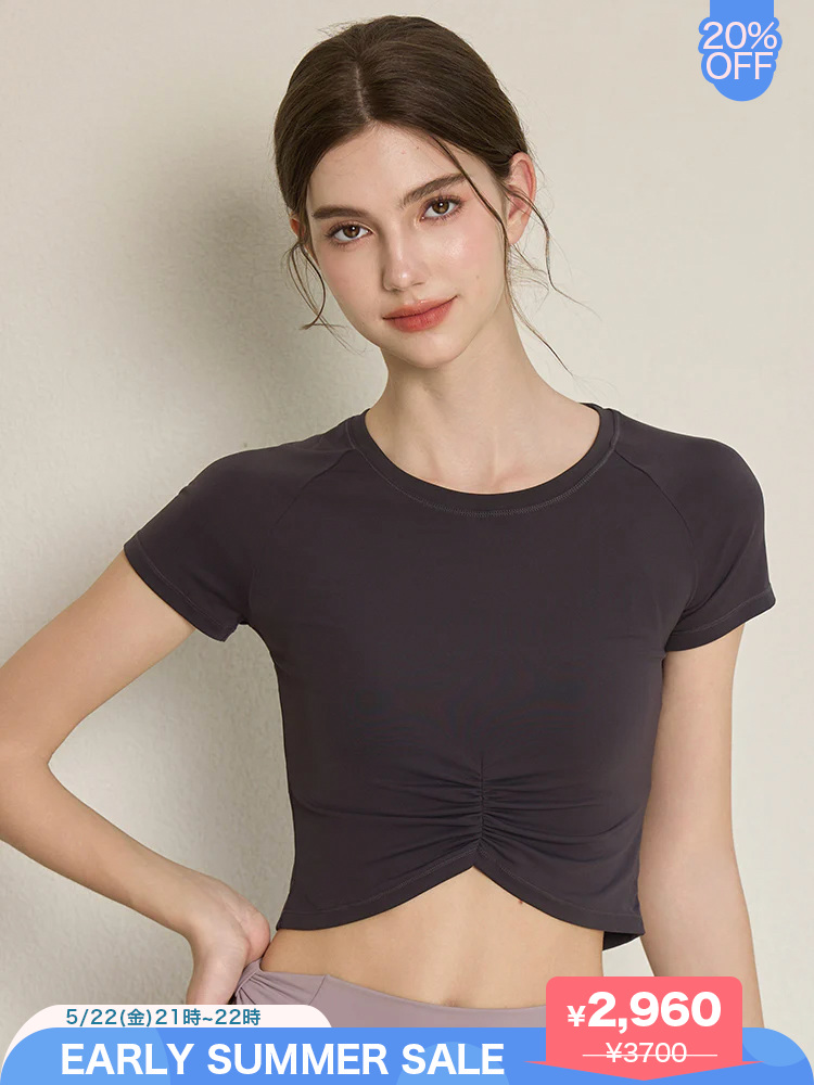 7A抗菌 フロントギャザー クロップドTシャツ