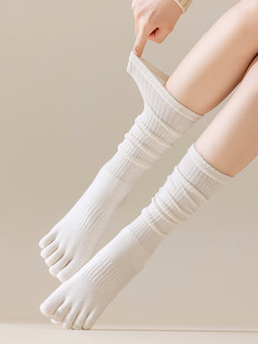 ベーシック 無地 リブ ミドル丈 5本指ソックス