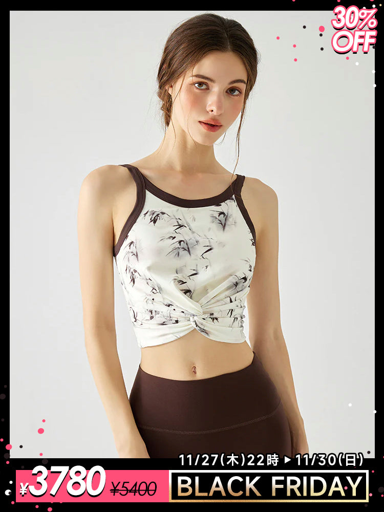 背中見せ タイダイ柄 ねじりデザイン パッド付き ブラトップ