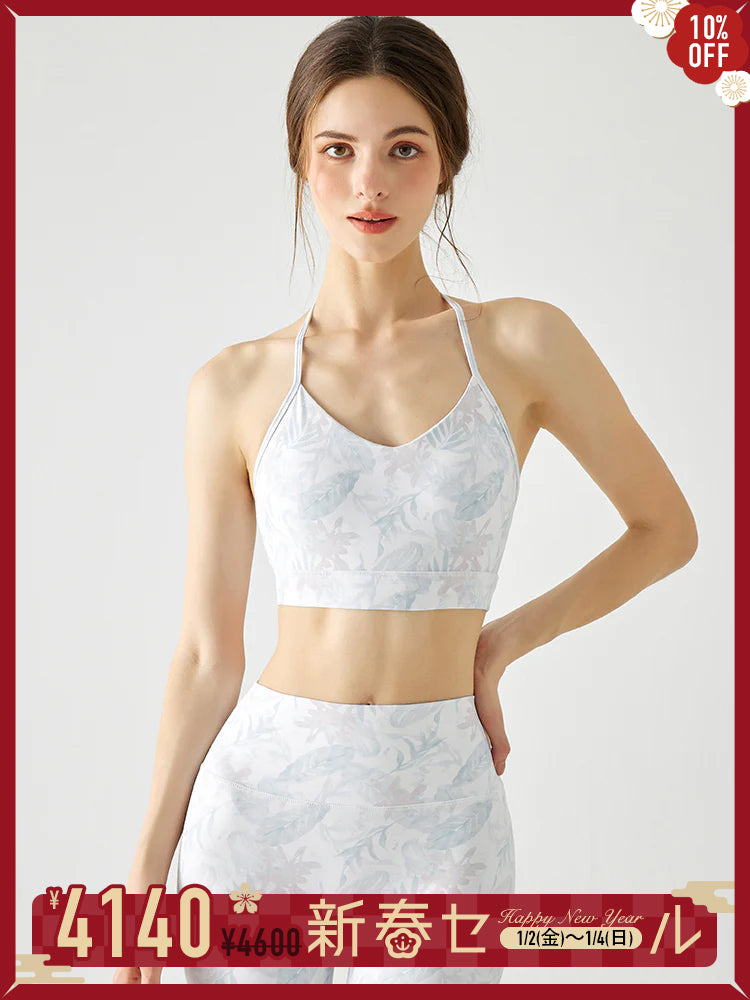 プリント柄 背中見せ ホルターネック スポーツブラ