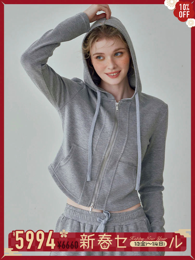 スウェット両開きファスナーパーカ