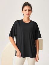 ゆったり ロング丈 半袖Tシャツ メッシュ切り替え