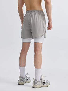 メンズ 2in1 ベンチレーション ポケット付き ショートパンツ