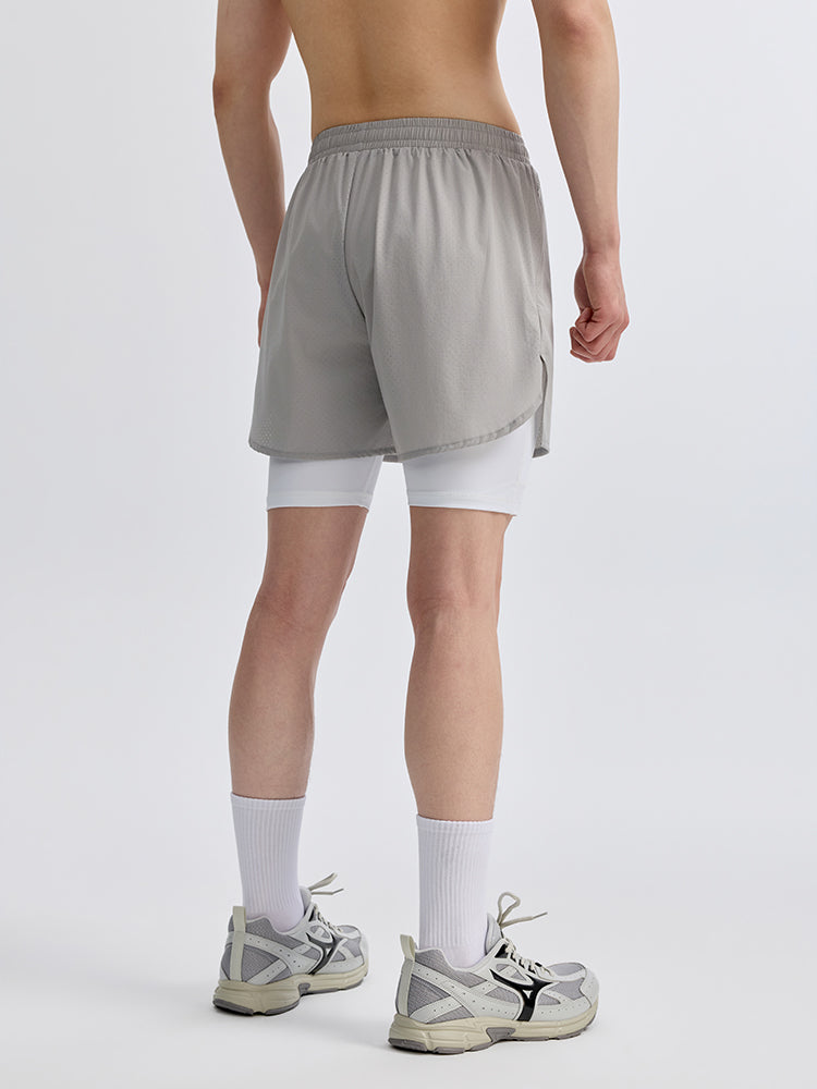 メンズ 2in1 ベンチレーション ポケット付き ショートパンツ