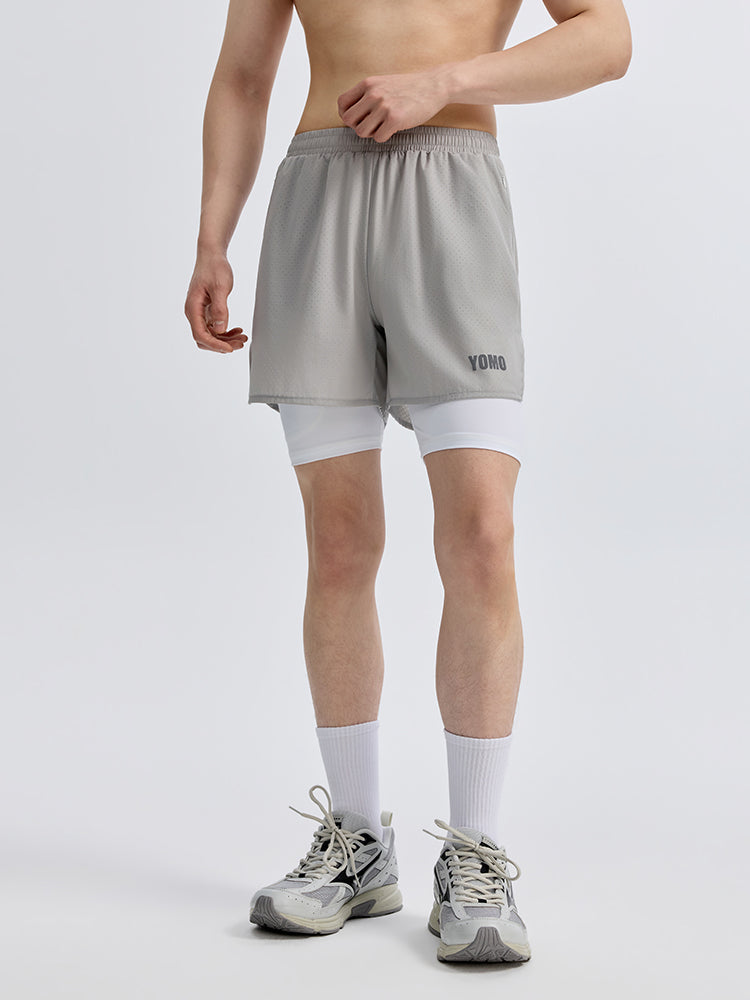 メンズ 2in1 ベンチレーション ポケット付き ショートパンツ