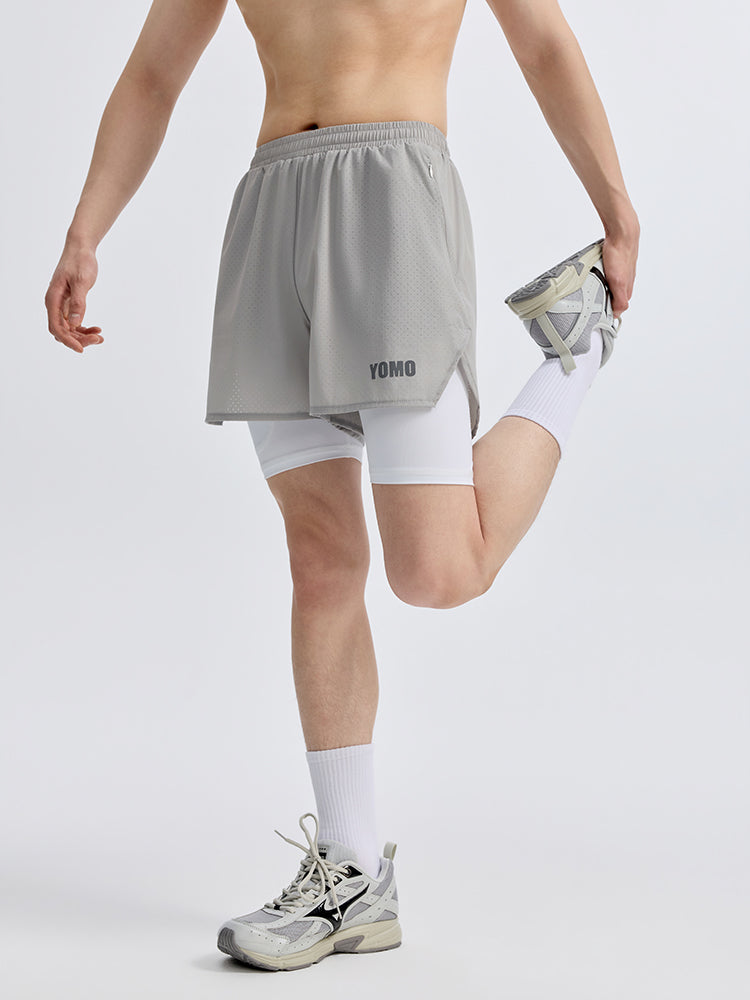 メンズ 2in1 ベンチレーション ポケット付き ショートパンツ