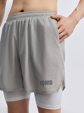 メンズ 2in1 ベンチレーション ポケット付き ショートパンツ